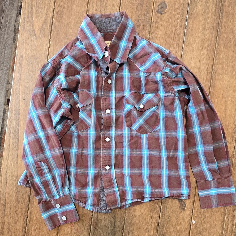 Cowboy Legend Boys Plaid Western Snap Shirt – Size Small